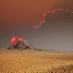 sixpenceee:  Sunset from behind the pyramids in Cairo, Egypt