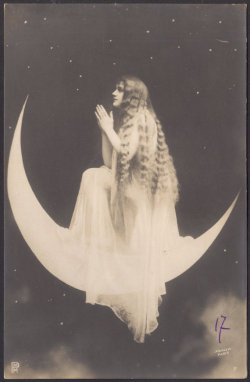 oorequiemoo:  Moon priestess Surrealistic French Postcard by