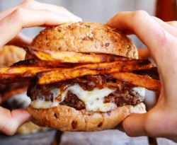 nom-food:  Sweet potato fries cheese burger 