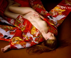 artbeautypaintings:  The vermilion kimono - Evan Wilson