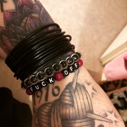 dorkykittylady:  Made a bracelet. #fuckoff #bracelet #diy #attitude