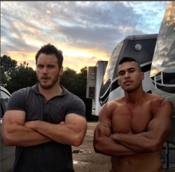 mischievous-tedi:  Chris Pratt and Martin Sensmeier on the set