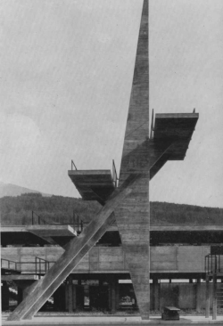 poetryconcrete:Diving board, at swimming pool Tivoli, architecture