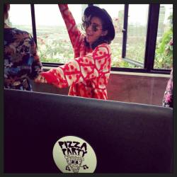 I wore the most appropriate sweater for my DJ set for @pizzapartymusic 