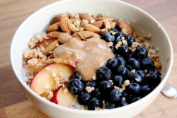 tobefre-ed:  Banana chia coconut overnight oats topped with blueberries,