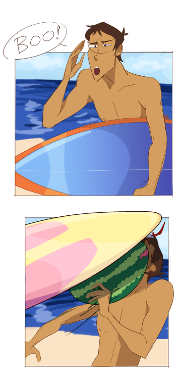 grimphantom2:  ilovelancealot:  A day at the beach Bonus:  lol we are like Lance with Pidge and Allura XD.  Stupid sexy Keith XD 