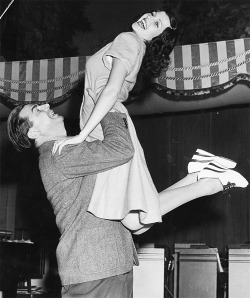 gloriaswanson:  Ken Murray doing the jitterbug with Rita Hayworth