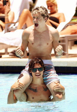 famousmeat:  One Direction’s Niall Horan shirtless with Harry