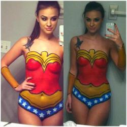 nerdybodypaint:  Homemade Wonder Woman paint cosplay! via tanystork318