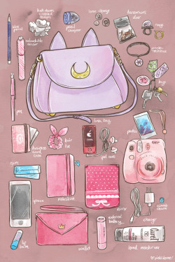 pinklikeme:Did a What’s in my Bag for an illustration for work.