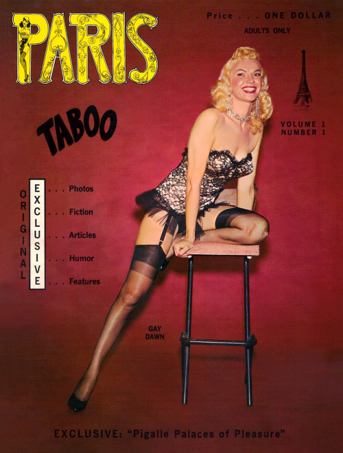 burleskateer:Gay Dawn appears on the cover of the premier issue of ‘PARIS TABOO’ magazine..