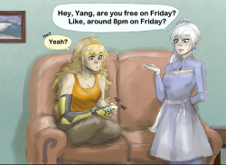 kizzycannon:I saw this post https://charrators.tumblr.com/post/183648161892/weiss-hey-yang-are-you-free-on-friday-like by