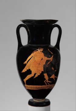 via-appia:  Terracotta Nolan neck-amphora, Apollo with a deer