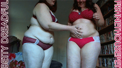 fishnethousepet:  Betty and I Weigh In!  Betty Dreadful ( http://clips4sale.com/70388 ) has made a trip across the pond and we got together to make a very sexy weight and measurement comparison video. We start out comparing our busts, waists, bums and
