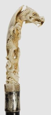 treasures-and-beauty:  Dragon cane handle. Silver, ivory, carved,