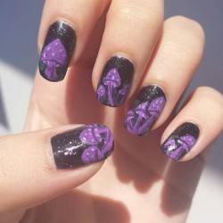 porcelainprincessnails:  Purple Mushrooms!  These were requested