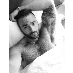 sexybeardbr:  Morning! #BARBADO #tattoo #bed #muscle #armpit