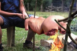 chnkychuck:   Hairless goat is extra sweet when BBQed over an