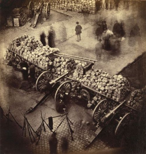 A barricade constructed by the Paris Commune in April, 1871.