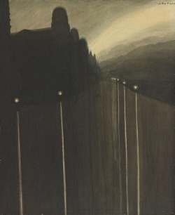 whitehotel:  LÃ©on Spilliaert.Â Dam at night, light reflections.Â 1908. 