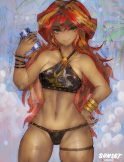 girlsayda: [Practice] Swimsuit     Sunset “Want some drink?”