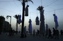 azad-jan:Women hang wedding dresses, Beirut (Lebanon) to protest