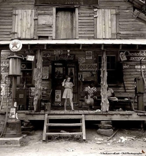 Daughter of white tobacco sharecropper at country store. Person