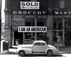 A grocery store at the time its Japanese-American owner is evicted.