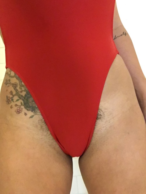 NSFWish: I just tried on my red swimsuit for the Baywatch party today… It might be a little small so it looks like my bush is getting a trim 