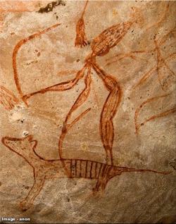 strangebiology:  Cave carvings of Tasmanian Tigers from The Thylacine