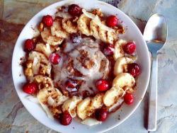 babytakeoffallyourarmor:  Pumpkin spice oatmeal with banana slices,