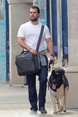 Henry Cavill was spotted in London walking his dog Kal-El, on