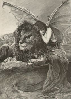 blackpaint20:  Lion & Woman with Devil Bat Wings Chained