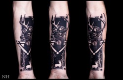 fuckyeahtattoos:  Winter Stag Nicholas Hart @ Deep Roots Tattoo