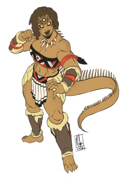 bigmsaxon:  Commission for a tuatara-girl brawler (plus alternate