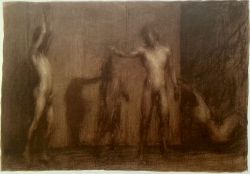 Harry Holland (b. 1941) - Two Men [Charcoal on paper, 28x42cm]