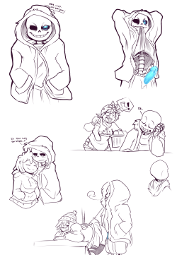 sansscham:  More Sans x Frisk art.  I’d imagine he’d be a