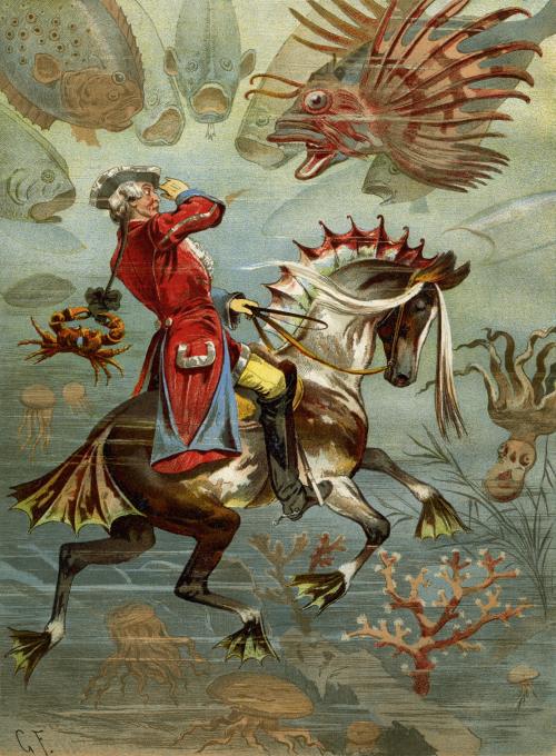 blondebrainpower:Baron Munchausen Underwater c. 1896By Gottfried
