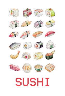 garabating:  24 Sushi bites Sushi is my favorite food and watercolor