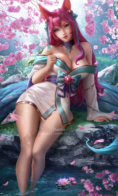 fantasy-scifi-art:  Ahri - Spirit Blossom by Wickellia