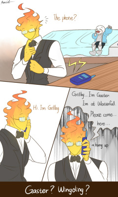 mooncatyao:  [Flowey-2] Grillby & little SansGrillby will