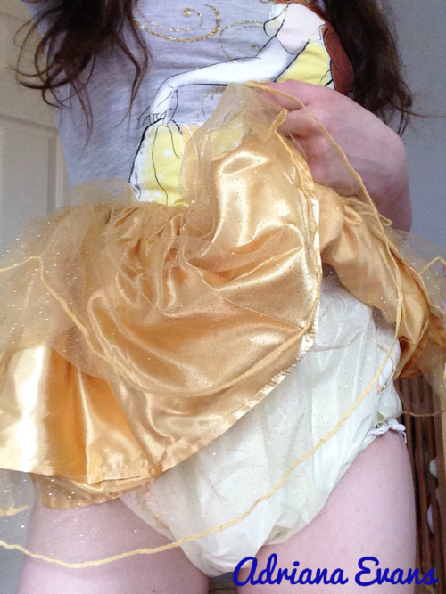 badlilblubunny:  Pretty, pretty princess dress paired w thick diapers and plastic panties that snap on the side. ^_^