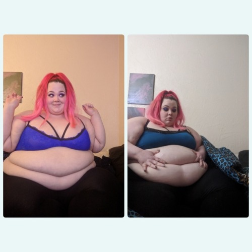 bubblyboooty: Left pic not stuffed exicted about food right pic super stuffed full from food