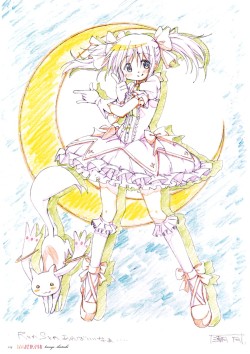 magicalgirlproject:  Madoka tips a hat to her ancestor. Official