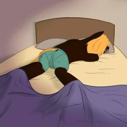 Mocha sleeping through the sunrise in his boxer briefs. —