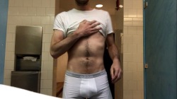 somewetguy:  Pre run wetting in some white adidas boxer briefs.