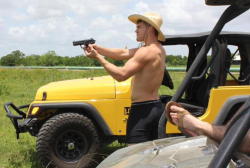 Clay shooting a gun in his underwear like any self respecting,