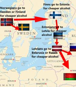 mapsontheweb: The alcohol chain of Northern Europe. and Swedes go to Denmark for cheaper alcohol,