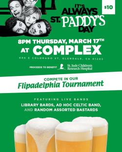 This St Patty&rsquo;s Day come drink like you&rsquo;re in Paddy&rsquo;s Pub! I&rsquo;m hosting an It&rsquo;s Always Sunny in Philadelphia party with live bands, flip cup tournament, raffle, specialty drinks &amp; a photobooth! Come dressed like your favor