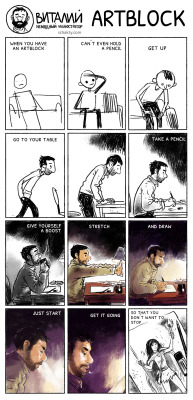 hesjayrich:  bonzly-says: ohyeahcomics:  Via Schatky with thanks to Lickal0lli for the translation  This is actually such an amazingly motivational post because it explains visually exactly what art block is. Do you know what art block is? Art block